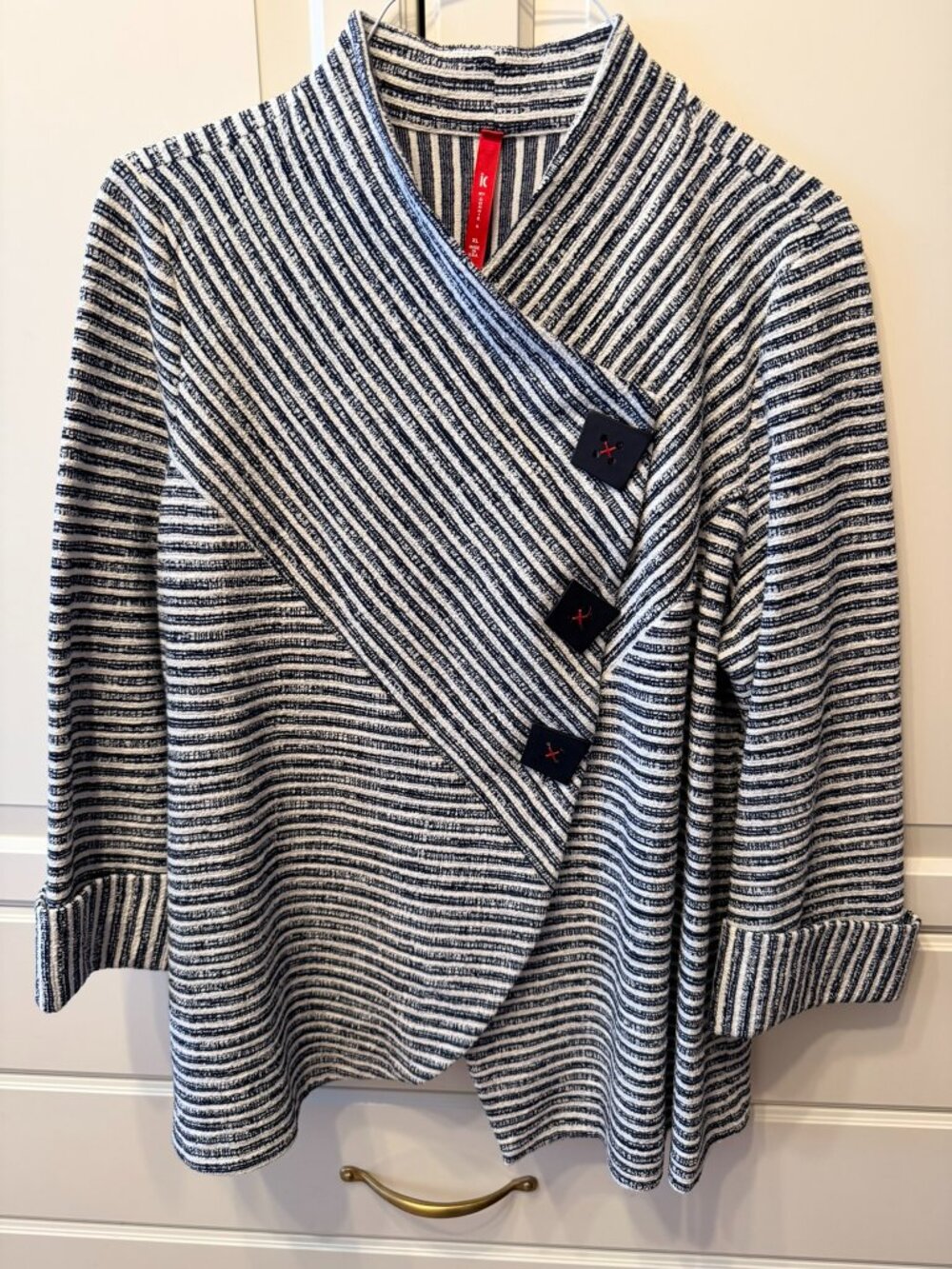 IC BY CONNIE K Women’s Black & White Asymmetrical ¾ Sleeve Jacket Blazer Size XL